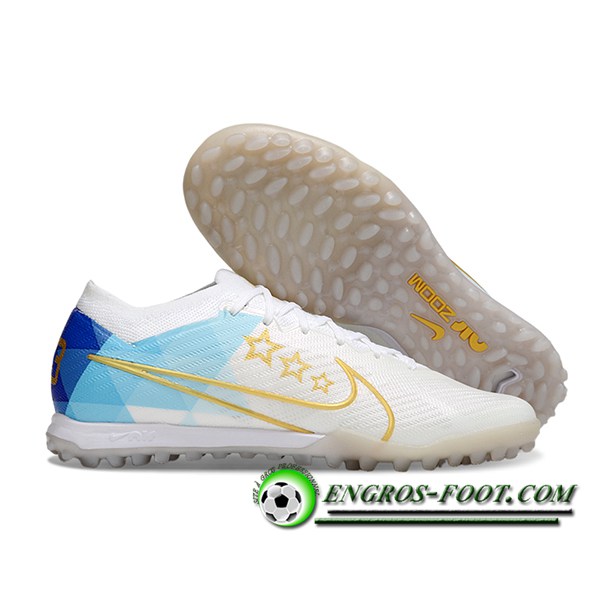 Nike Chaussures de Foot Air Zoom Mercurial Vapor XV Elite TF Blanc/Bleu/Jaune