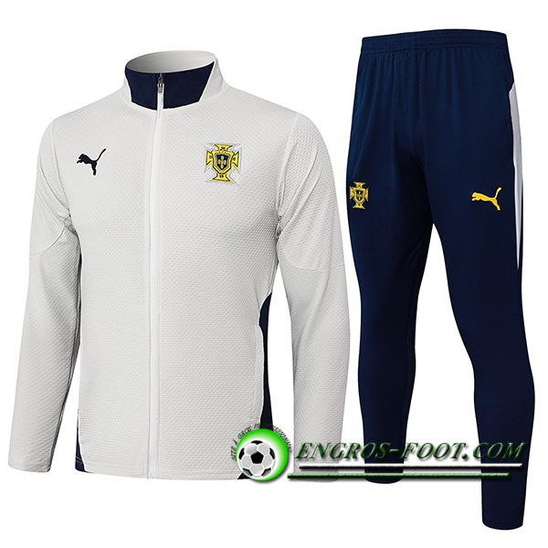 Ensemble Survetement de Foot Veste Foot Portugal Blanc/Bleu 2025/2026