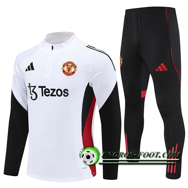 Ensemble Survetement de Foot Manchester United Blanc/Noir/Rouge 2025/2026 -02
