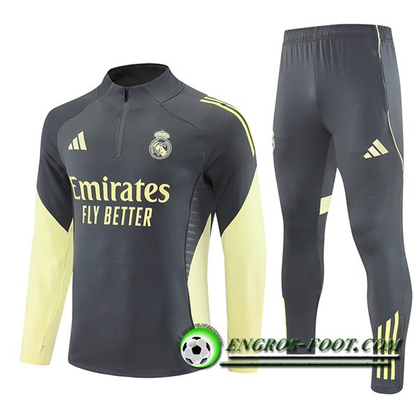 Ensemble Survetement de Foot Real Madrid Gris/Jaune 2025/2026