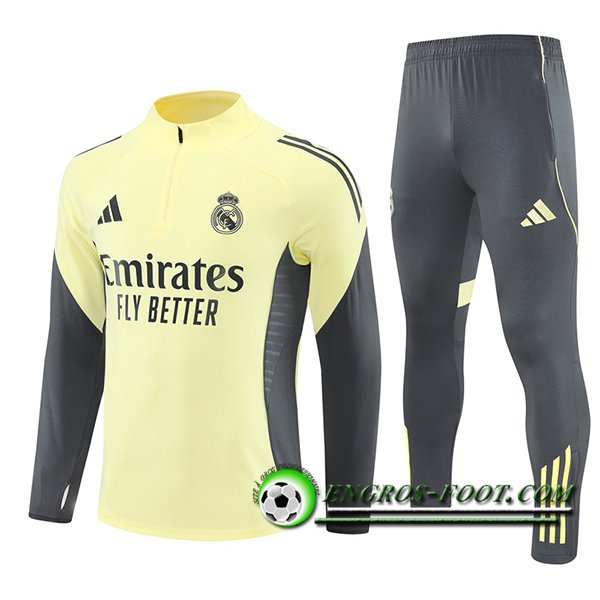 Ensemble Survetement de Foot Real Madrid Jaune/Gris 2025/2026