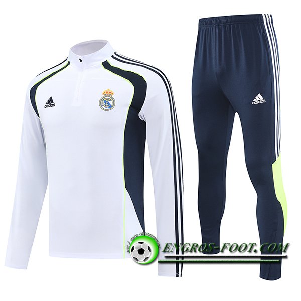 Ensemble Survetement de Foot Real Madrid Blanc/Bleu/Vert 2025/2026