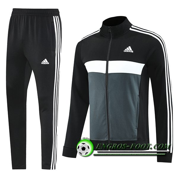 Ensemble Survetement de Foot Veste Foot Adidas Noir/Gris/Blanc 2025/2026