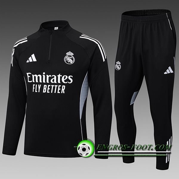 Ensemble Survetement de Foot Foot Real Madrid Enfant Noir/Gris 2025/2026