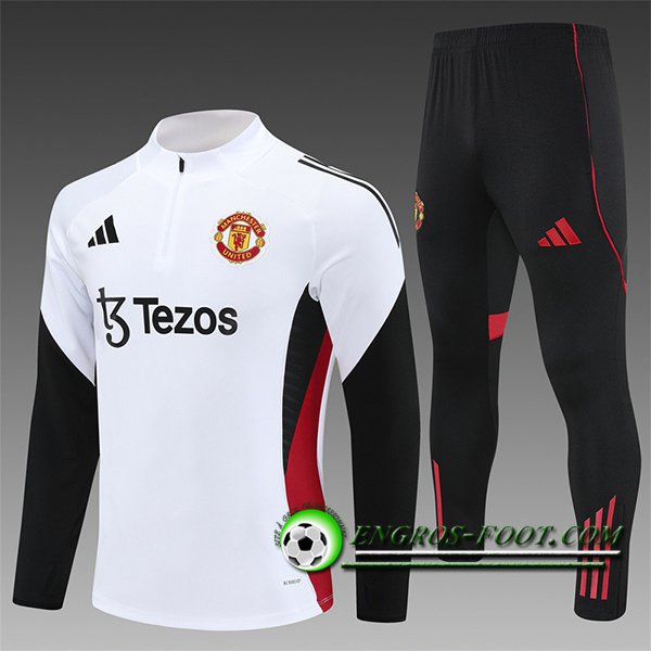 Ensemble Survetement de Foot Foot Manchester Enfant United Blanc/Noir/Rouge 2025/2026