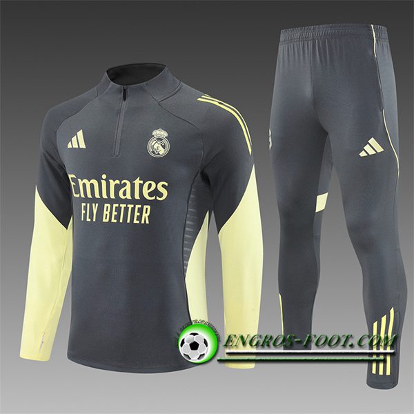 Ensemble Survetement de Foot Foot Real Madrid Enfant Gris/Jaune 2025/2026