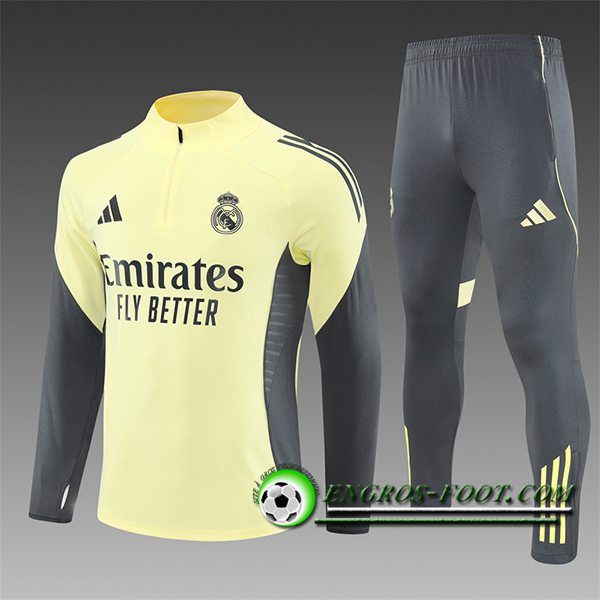 Ensemble Survetement de Foot Foot Real Madrid Enfant Jaune/Gris 2025/2026
