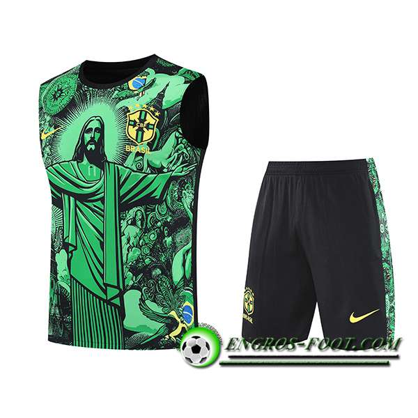 Ensemble Training Debardeur Brésil Enfant Vert/Noir 2025/2026