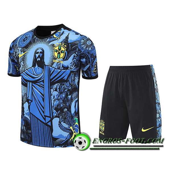 Ensemble Training T-Shirts Brésil Enfant Bleu/Noir 2025/2026