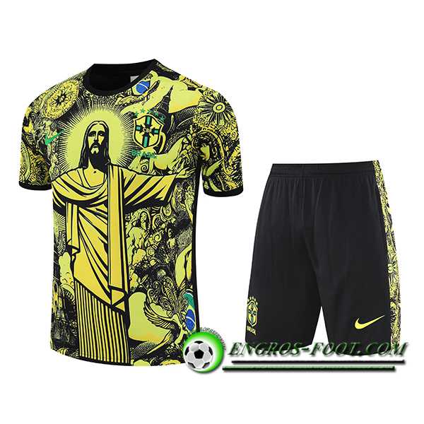 Ensemble Training T-Shirts Brésil Enfant Jaune/Noir 2025/2026