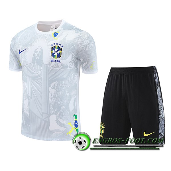 Ensemble Training T-Shirts Brésil Blanc/Gris 2025/2026