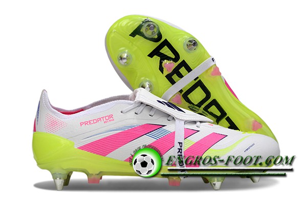 Adidas Chaussures de Foot 25 Predator Elite Tongue SG Blanc/Rose/Vert