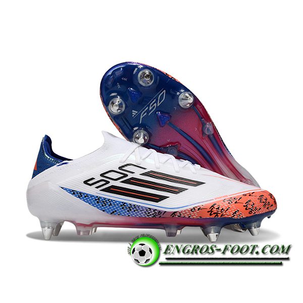 Adidas Chaussures de Foot F50 Elite SG Blanc/Noir/Bleu/Orange