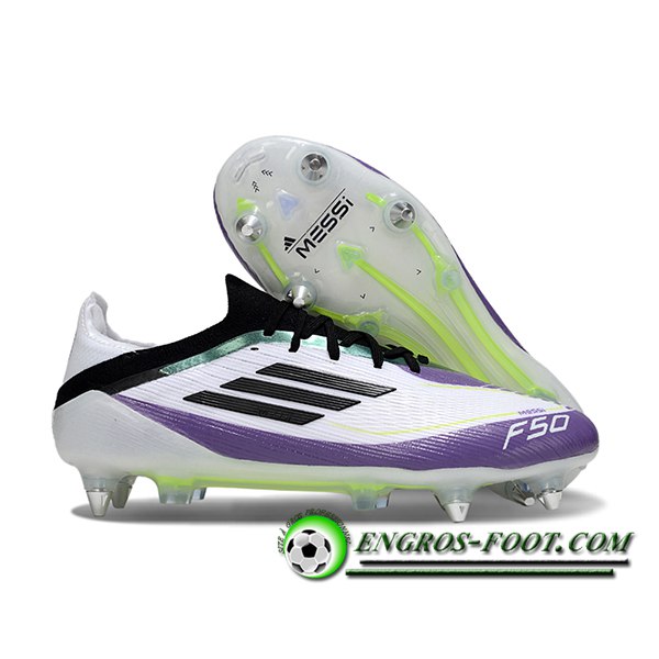 Adidas Chaussures de Foot F50 Elite SG Blanc/Noir/Pourpre/Vert