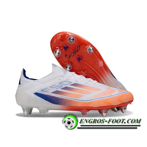 Adidas Chaussures de Foot F50 Elite SG Blanc/Bleu/Orange