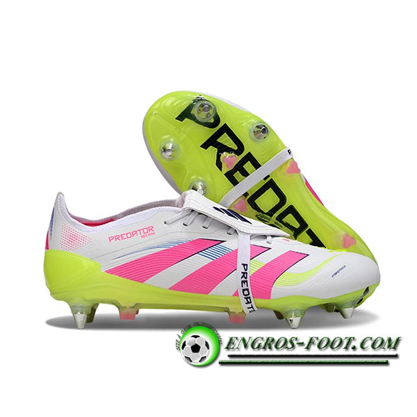 Adidas Chaussures de Foot 25 Predator Elite Tongue SG Blanc/Rose/Vert -02