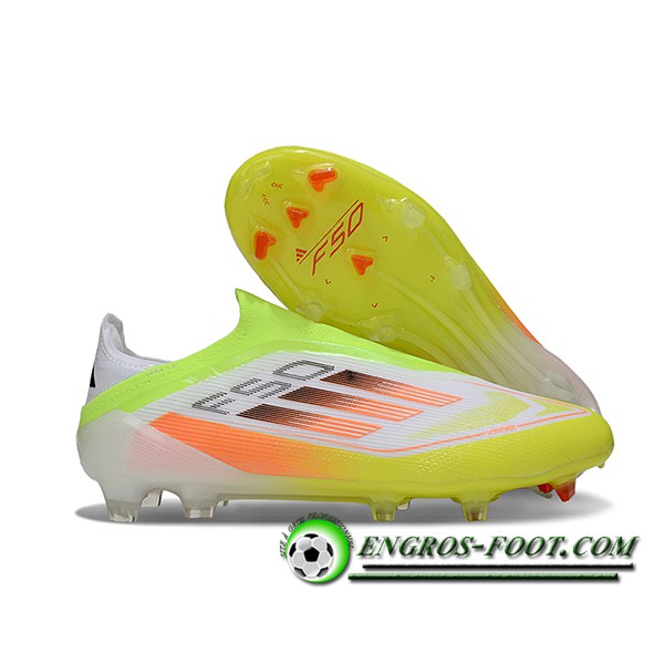 Adidas Chaussures de Foot F50 Elite Laceless FG Blanc/Vert/Orange