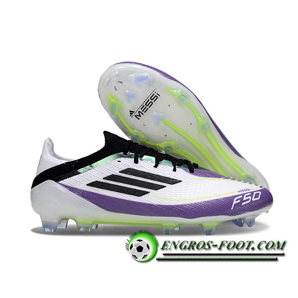 Adidas Chaussures de Foot F50 Elite FG Blanc/Noir/Pourpre/Vert