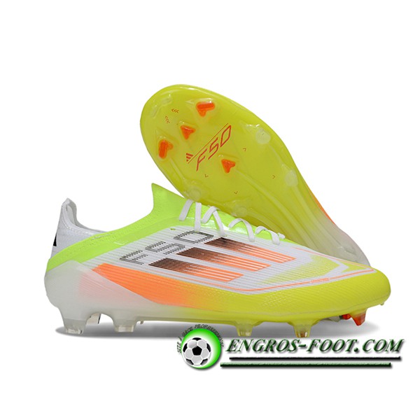 Adidas Chaussures de Foot F50 Elite FG Blanc/Vert/Orange