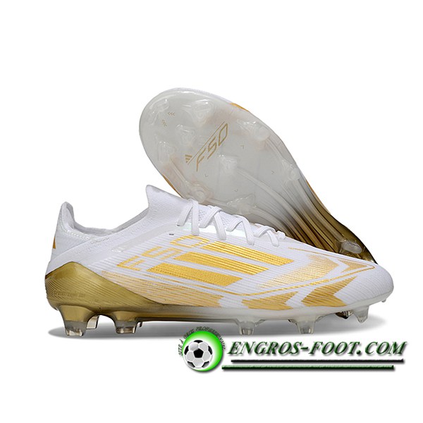 Adidas Chaussures de Foot F50 Elite FG Blanc/Jaune -02