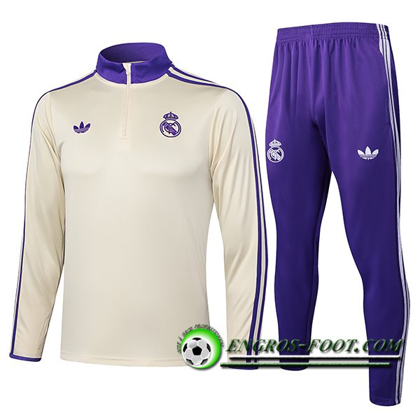 Ensemble Survetement de Foot Foot Real Madrid Beige/Pourpre 2025/2026