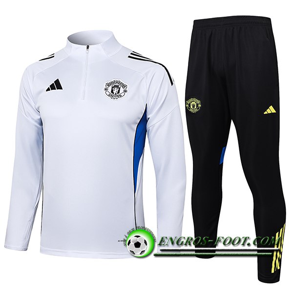 Ensemble Survetement de Foot Foot Manchester United Blanc/Bleu 2025/2026