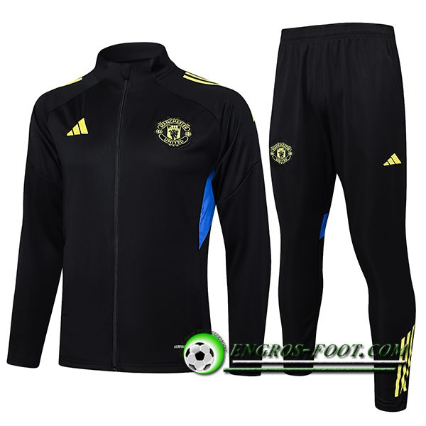 Ensemble Survetement de Foot Veste Foot Manchester United Noir/Bleu/Jaune 2025/2026
