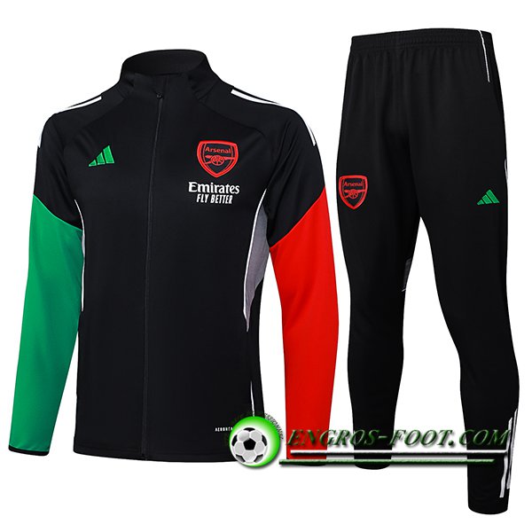 Ensemble Survetement de Foot Veste Foot Arsenal Noir/Vert/Rouge 2025/2026