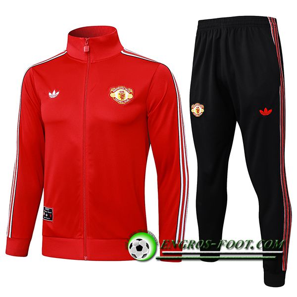 Ensemble Survetement de Foot Veste Foot Manchester United Rouge/Blanc 2025/2026