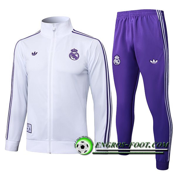 Ensemble Survetement de Foot Veste Foot Real Madrid Blanc/Pourpre 2025/2026 -02