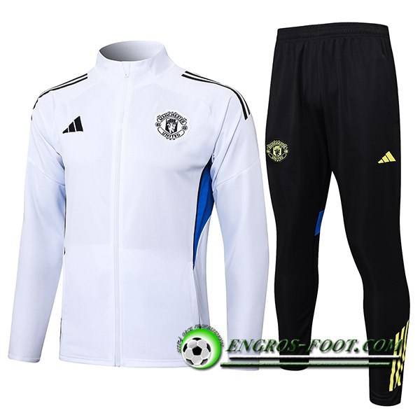 Ensemble Survetement de Foot Veste Foot Manchester United Blanc/Bleu 2025/2026