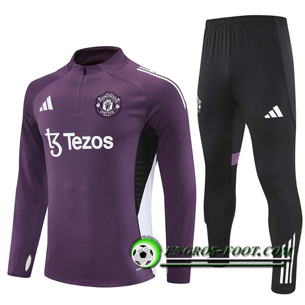 Ensemble Survetement de Foot Foot Manchester United Pourpre/Blanc/Noir 2025/2026
