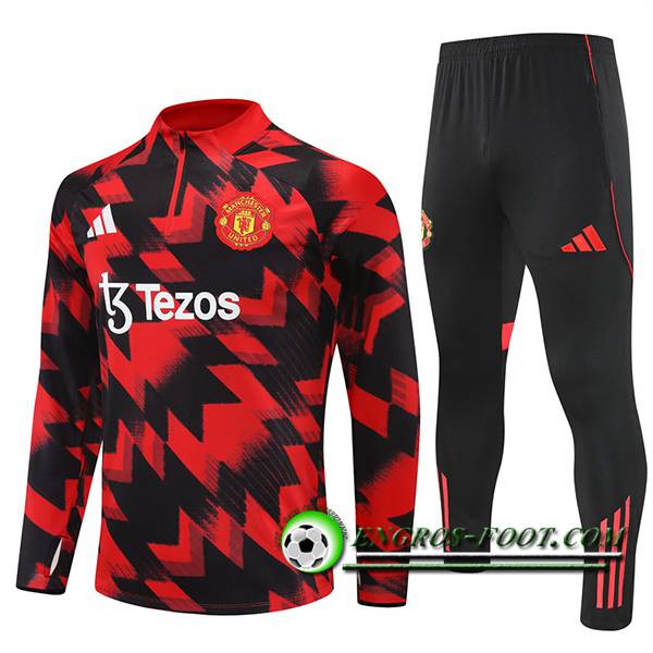 Ensemble Survetement de Foot Foot Manchester United Rouge/Noir 2025/2026