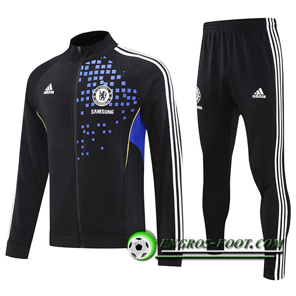 Ensemble Survetement de Foot Veste Foot FC Chelsea Noir/Bleu/Blanc 2025/2026