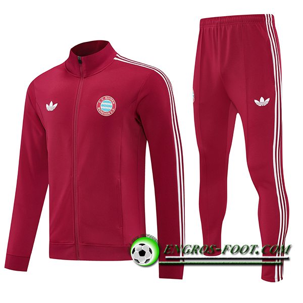 Ensemble Survetement de Foot Veste Foot Bayern Munich Rouge/Blanc 2025/2026