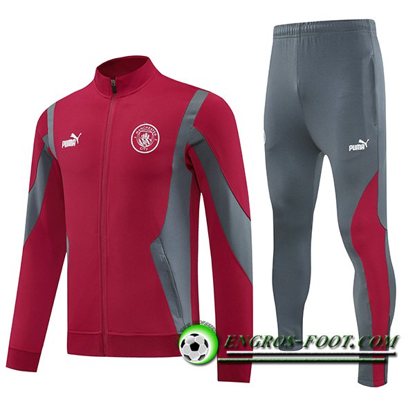 Ensemble Survetement de Foot Veste Foot Manchester City Rouge/Gris 2025/2026