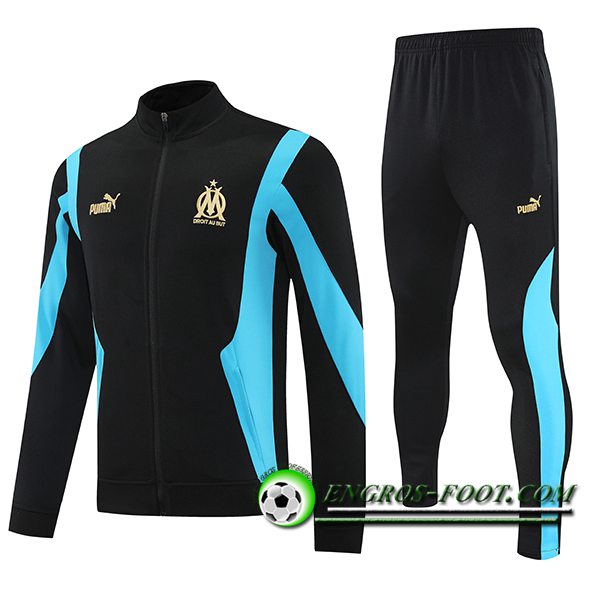 Ensemble Survetement de Foot Veste Foot Marseille Noir/Bleu 2025/2026