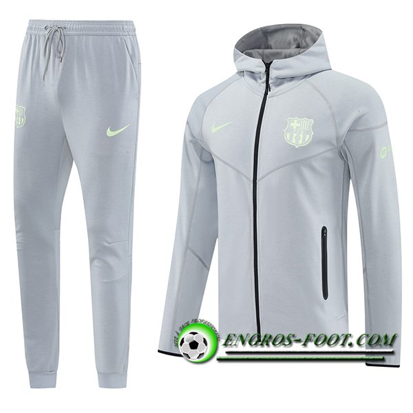 Ensemble Survetement Veste A Capuche Coupe-Vent FC Barcelone Gris 2025/2026