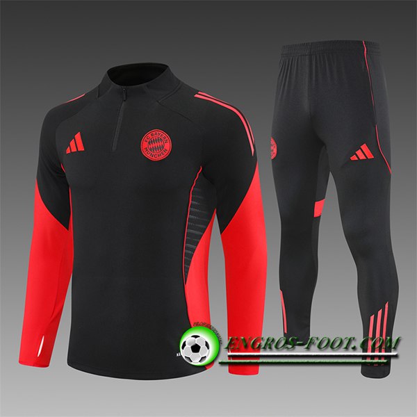 Ensemble Survetement de Foot Foot Bayern Munich Enfant Noir/Rouge 2025/2026