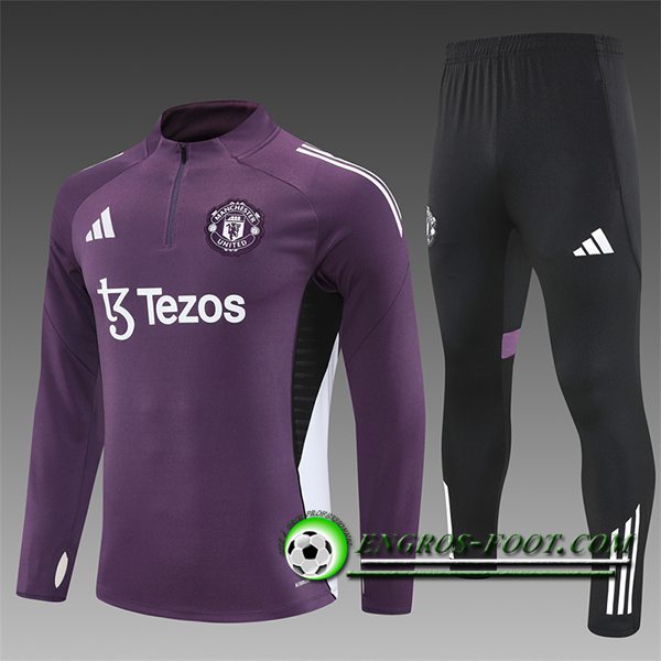 Ensemble Survetement de Foot Foot Manchester United Enfant Pourpre/Blanc/Noir 2025/2026