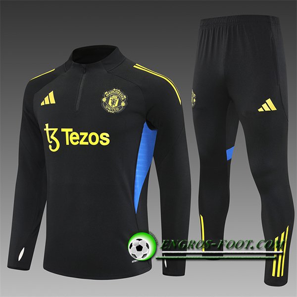 Ensemble Survetement de Foot Foot Manchester United Enfant Noir/Jaune/Bleu 2025/2026