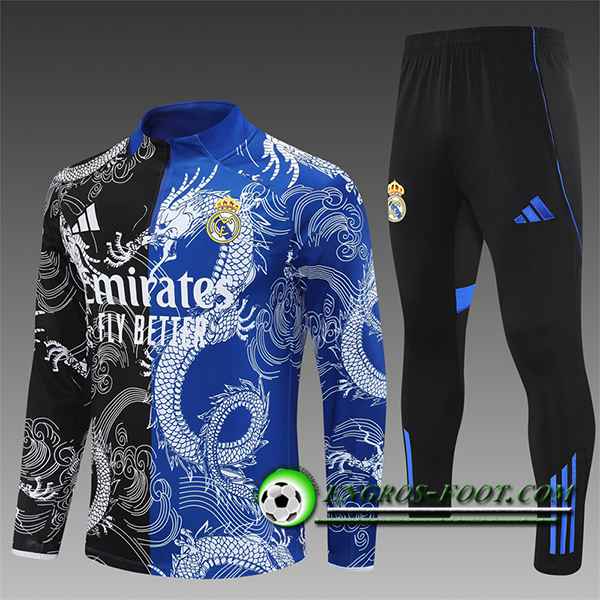 Ensemble Survetement de Foot Foot Real Madrid Enfant Noir/Bleu/Blanc 2025/2026