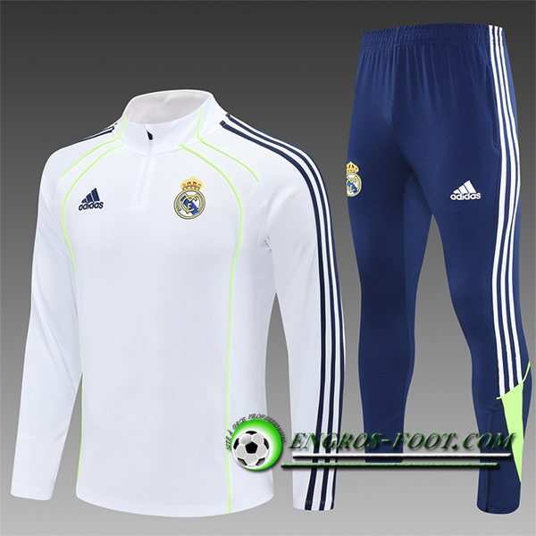 Ensemble Survetement de Foot Foot Real Madrid Enfant Blanc/Bleu/Vert 2025/2026