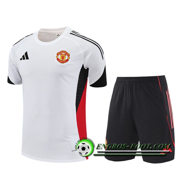 Ensemble Training T-Shirts Manchester United Enfant Blanc/Noir/Rouge 2025/2026 -02