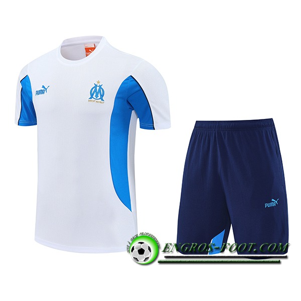 Ensemble Training T-Shirts Marseille Blanc/Bleu 2025/2026