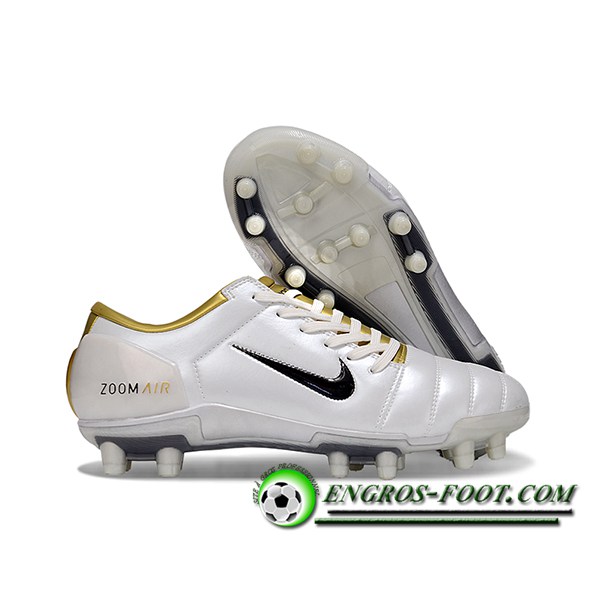 Nike Chaussures de Foot T90 FG Blanc/Jaune/Noir -02