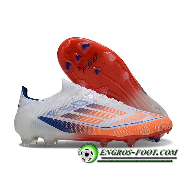 Adidas Chaussures de Foot F50 Elite FG Blanc/Orange/Bleu