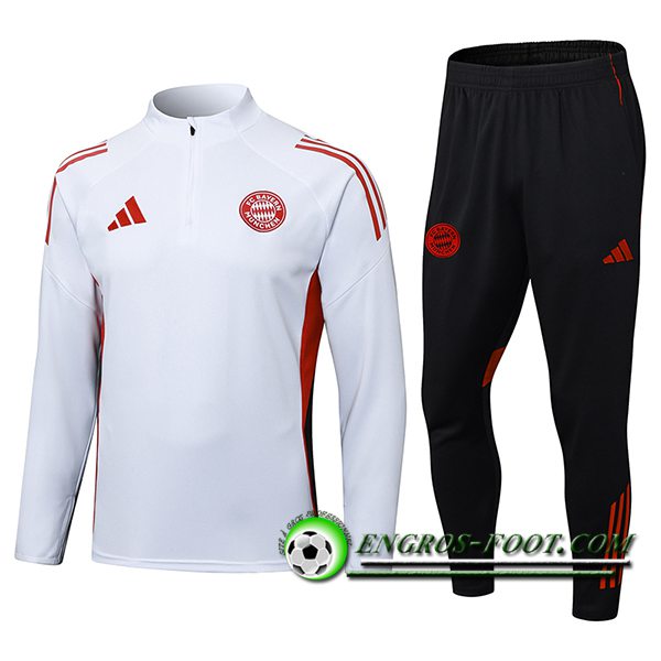 Ensemble Survetement de Foot Bayern Munich Blanc/Rouge 2025/2026 -02