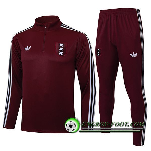 Ensemble Survetement de Foot Ajax Rouge/Blanc/Noir 2025/2026