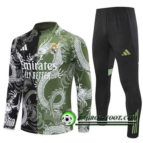 Ensemble Survetement de Foot Foot Real Madrid Noir/Vert/Blanc 2025/2026